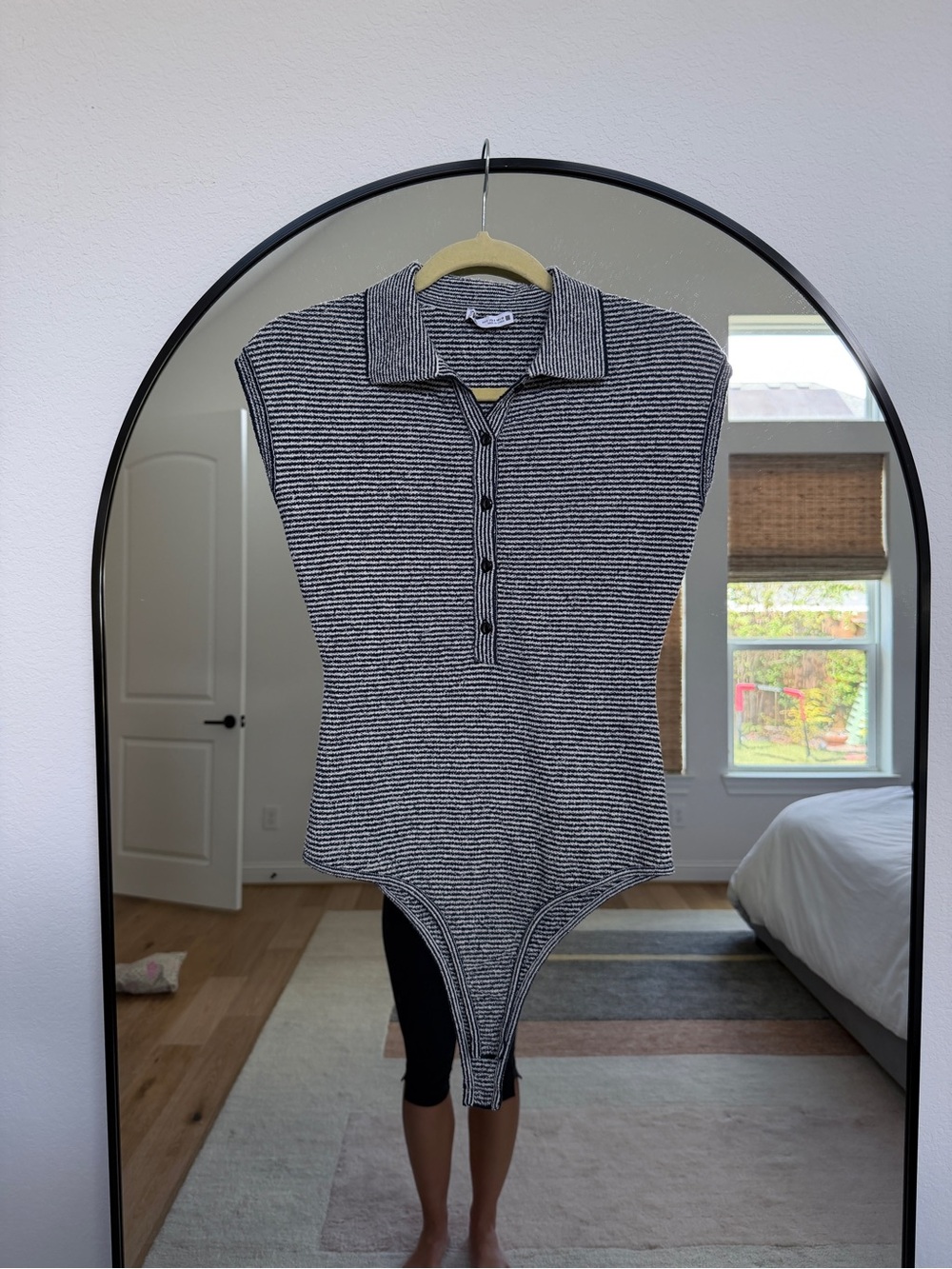 Zara Black & White Striped Sleeveless Polo Bodysuit